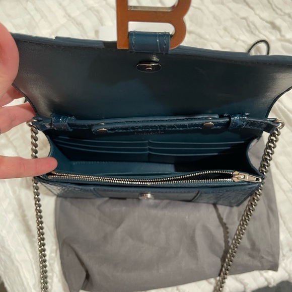 Balenciaga Hourglass Wallet on Chain - Blue Leather  Croc - Picture 9 of 10